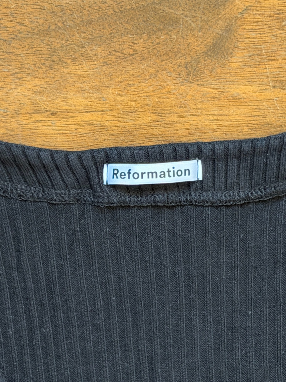 Reformation Black Ribbed Button-Front V-Neck Top - Picture 2 of 4